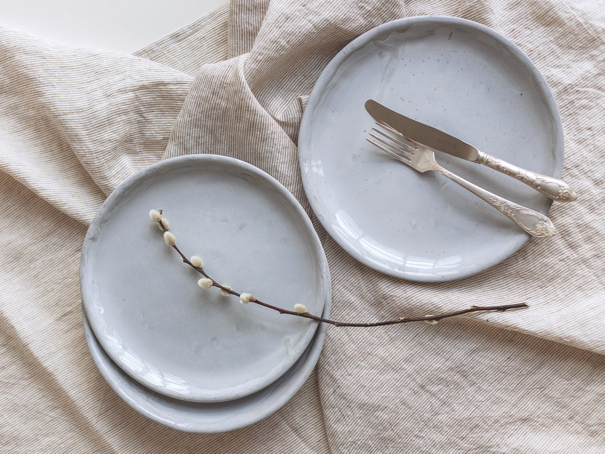 Shiny grey set of dinner plate and dessert plate – Mr. Bowl Ceramics