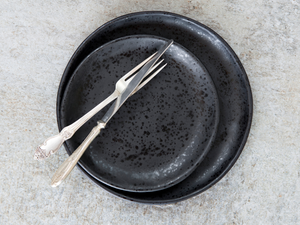 handmade black onyx dinner plate and small cake dish