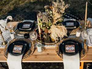 Midnight Boho Wedding style tableware setting